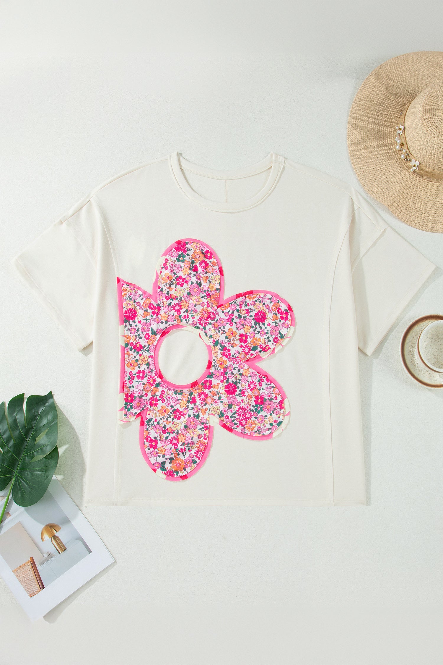 Jet Stream Big Flower Patched Plus Size Tunic T-Shirt