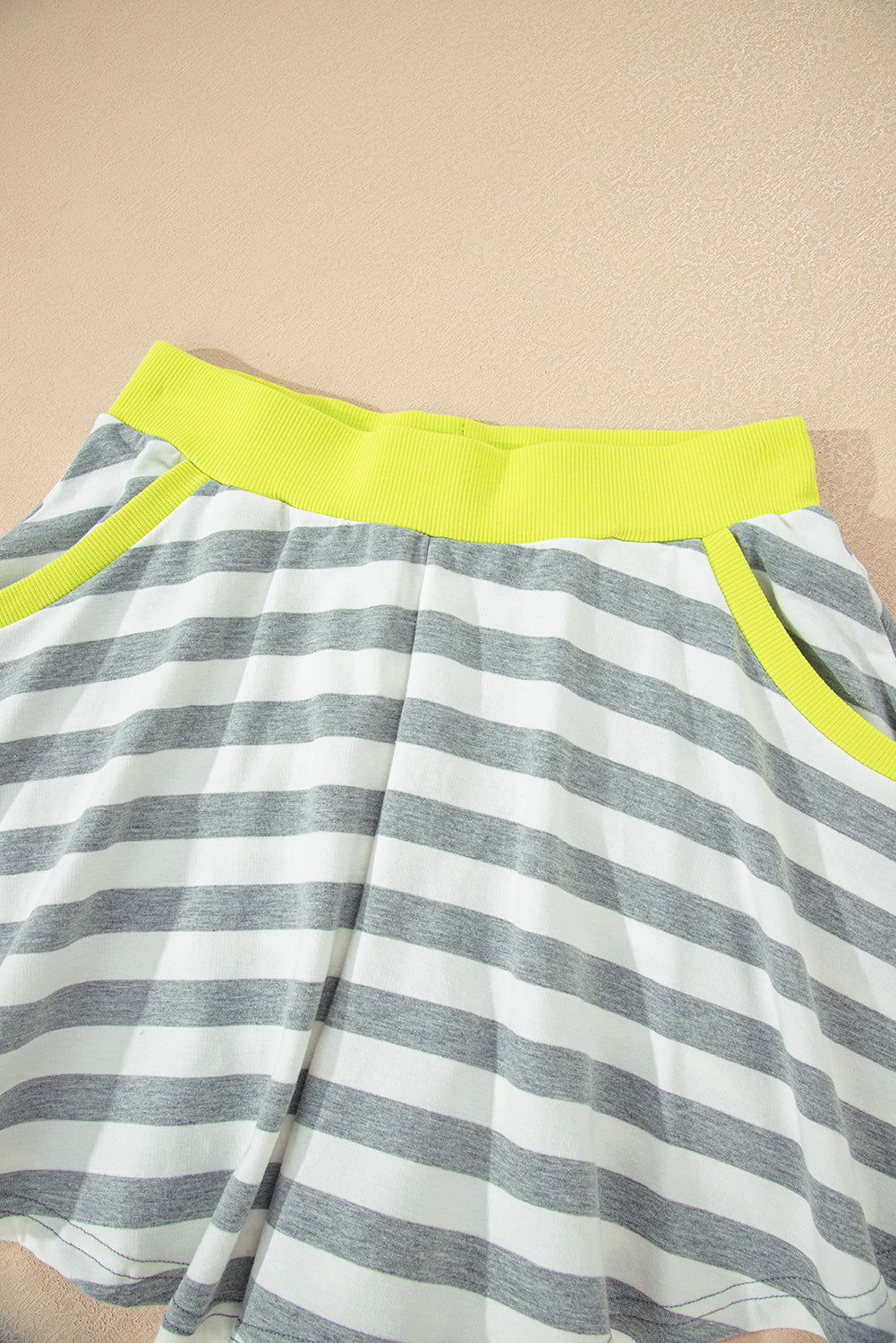 Black Stripe Contrast Ribbed Banding Long Sleeve Blouse Loose Shorts Set