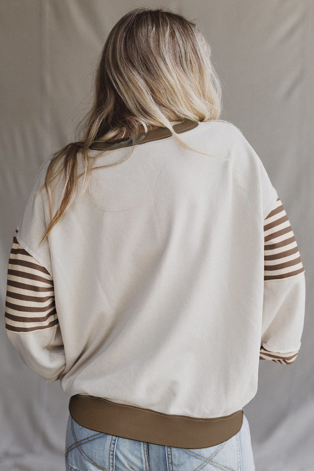 Parchment Striped Colorblock Patchwork Drop Shoulder Sweatshirt