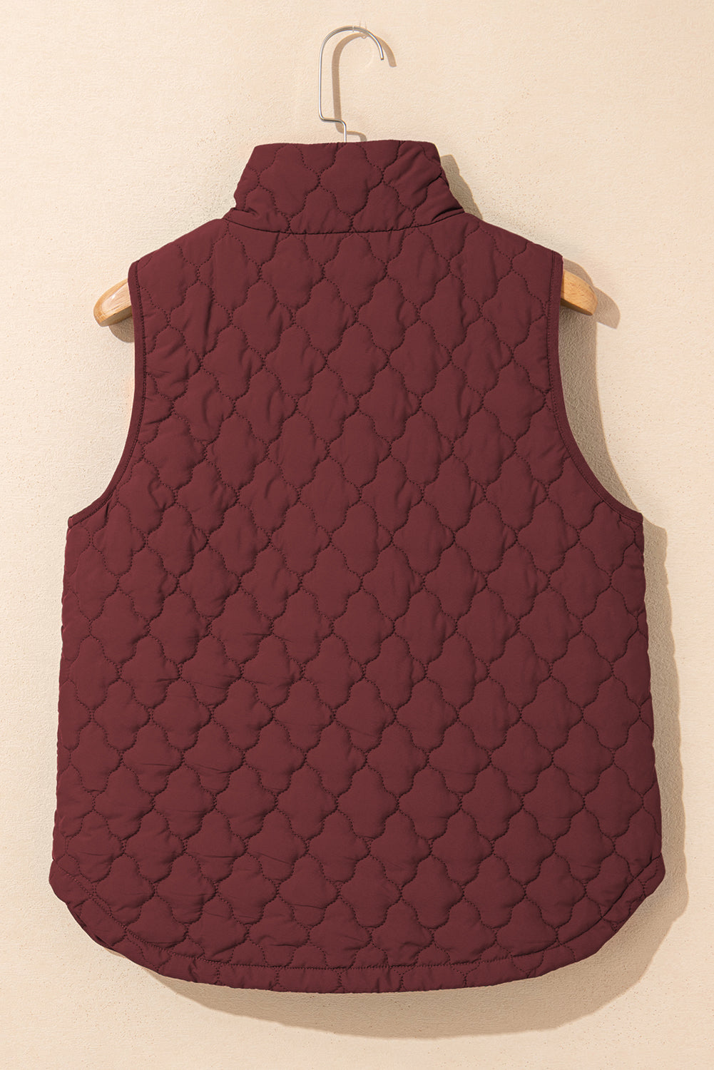 Dark Brown Flower Shape Quilted Snap Button Zip Up Winter Vest