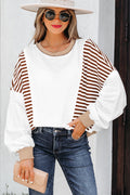 Green Stripe Colorblock Patchwork Contrast Stitching Oversize Sweatshirt