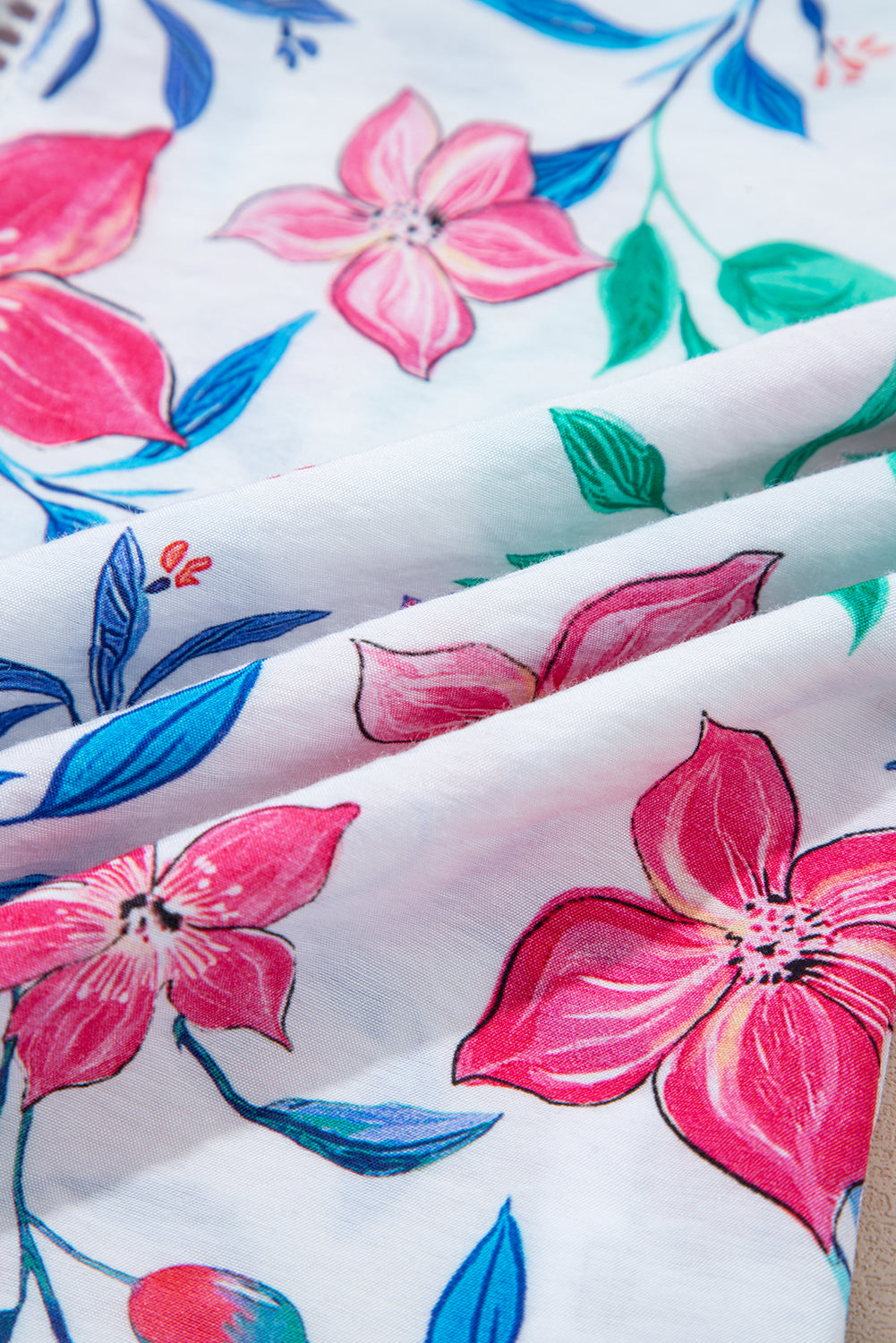 Pink Floral Print Lace Detail Button-up Long Sleeve Shirt