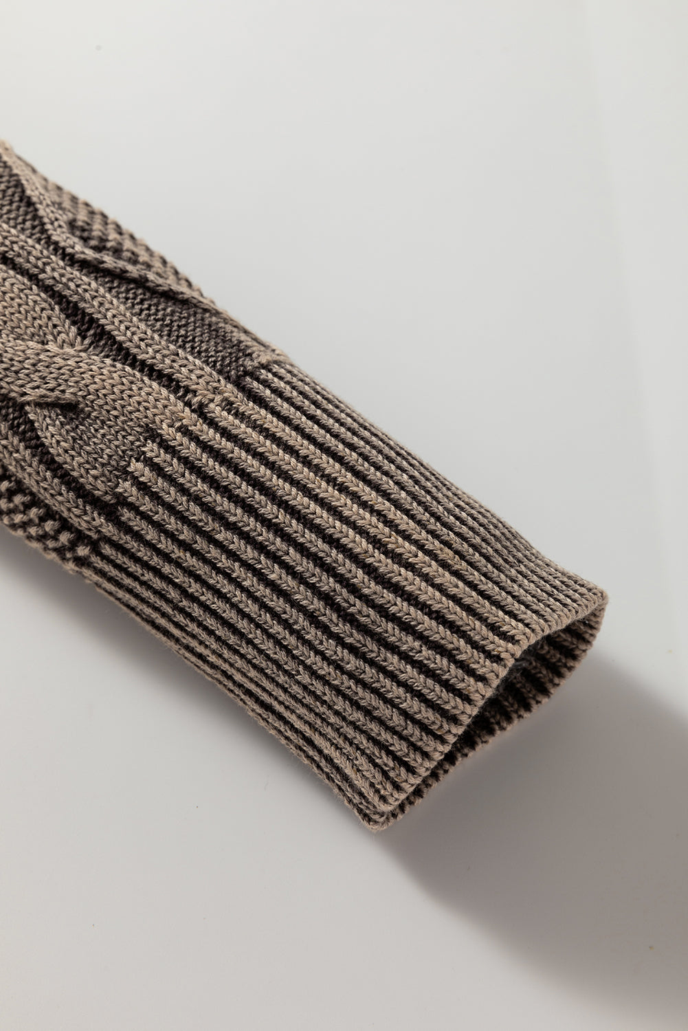 Dark Brown Contrast Cable Knit Sleeve Casual Sweater