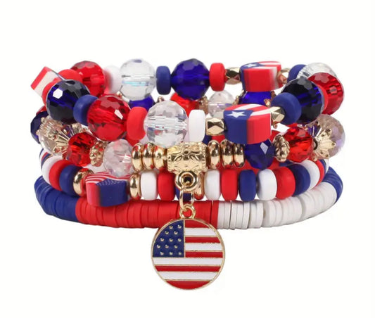 Four stack patriotic bracelet set