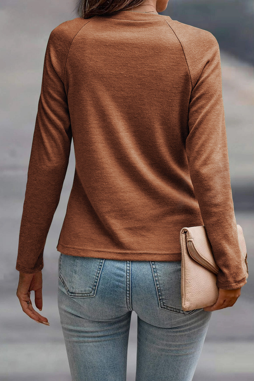 Black Solid Color Seam Detail Raglan Long Sleeve Top