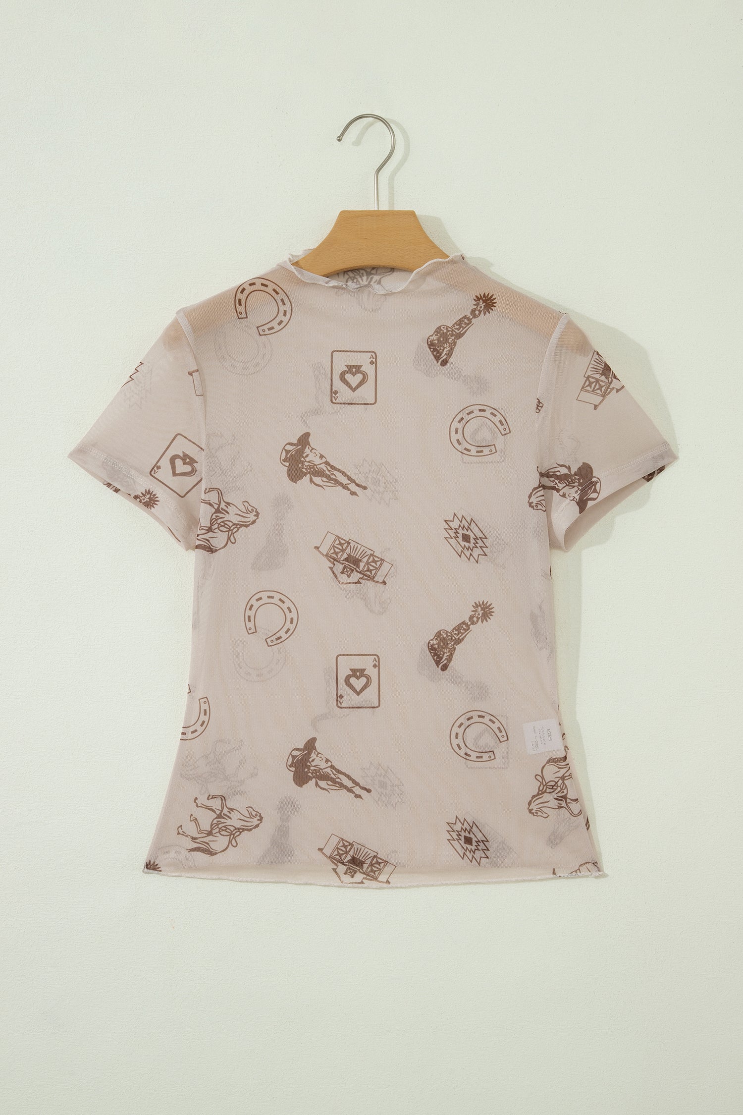 Camel Leopard Printed Mesh Short Sleeve Top