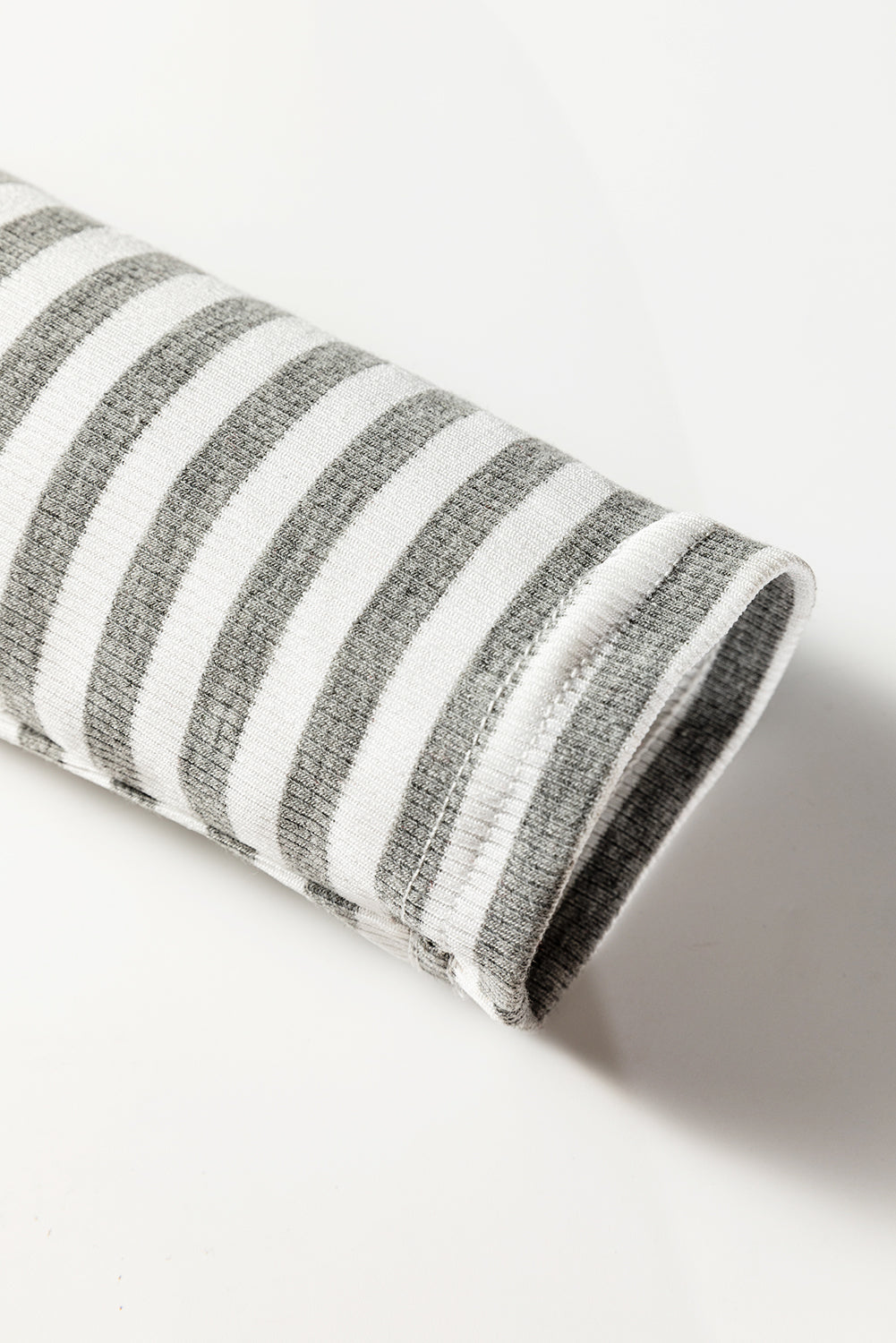 Gray Stripe Ribbed High Neck Slim Fit Long Sleeve Top