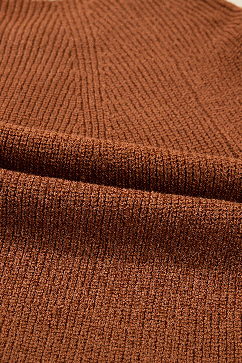 Chestnut Contrast Knit V Neckline Short Cardigan
