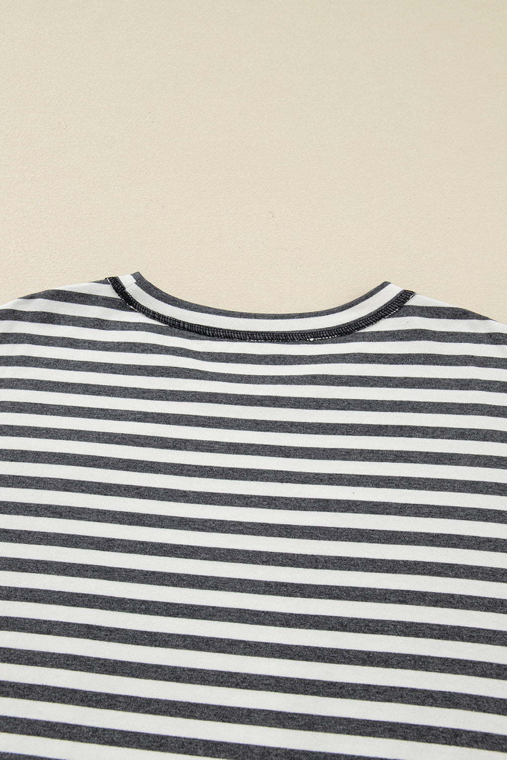 Gray Stripe Contrast Star Stitched Plus Size Long Sleeve Top