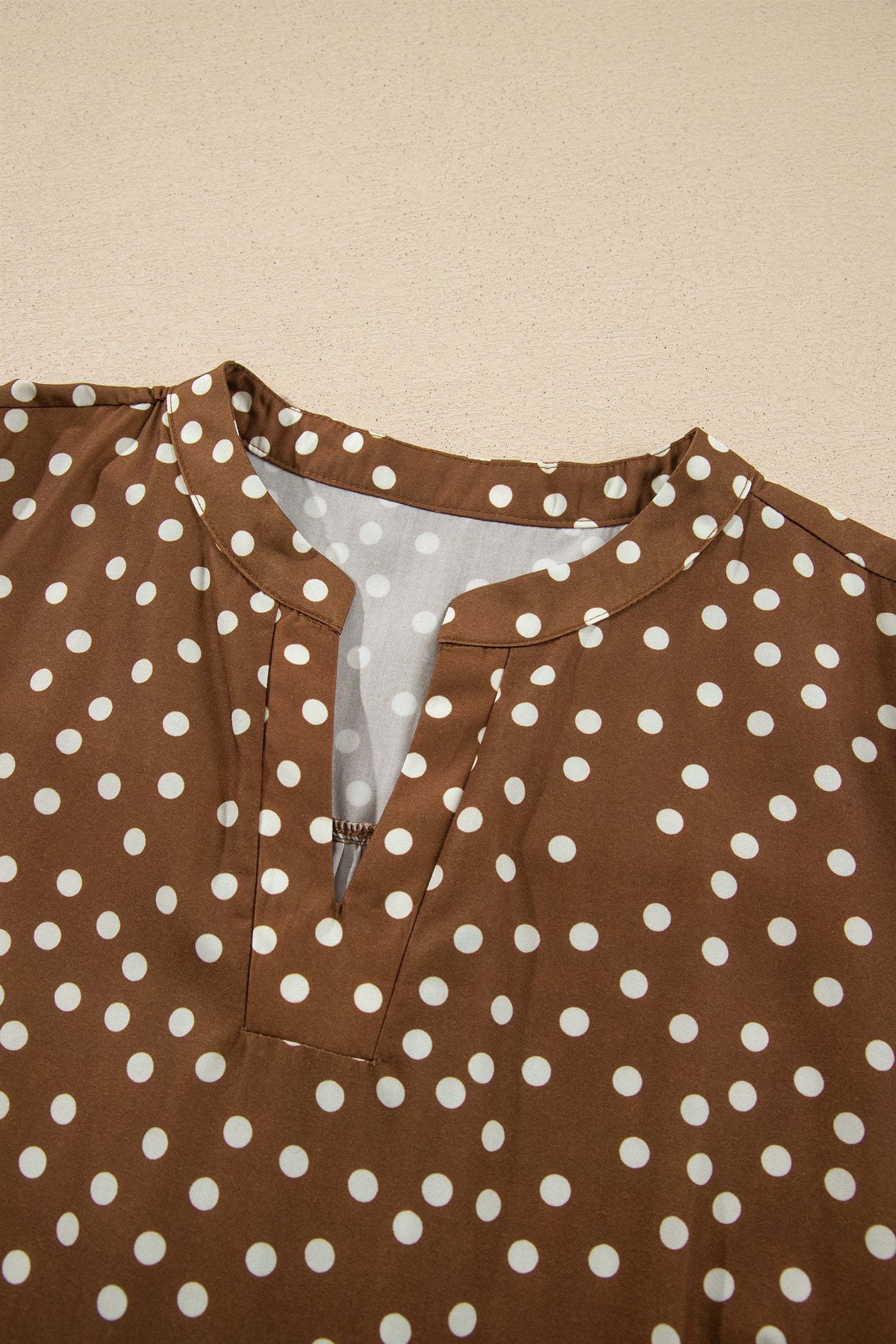 Brown V Neck Polka Dot Long Sleeve Shift Plus Size Dress