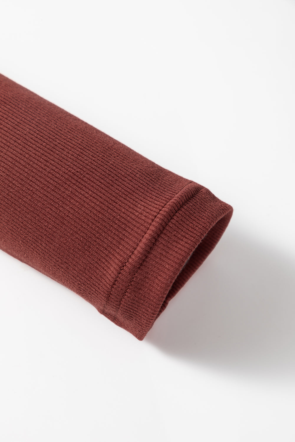 Burgundy Gathered Bust Square Neck Ribbed Fit Long Sleeve Top