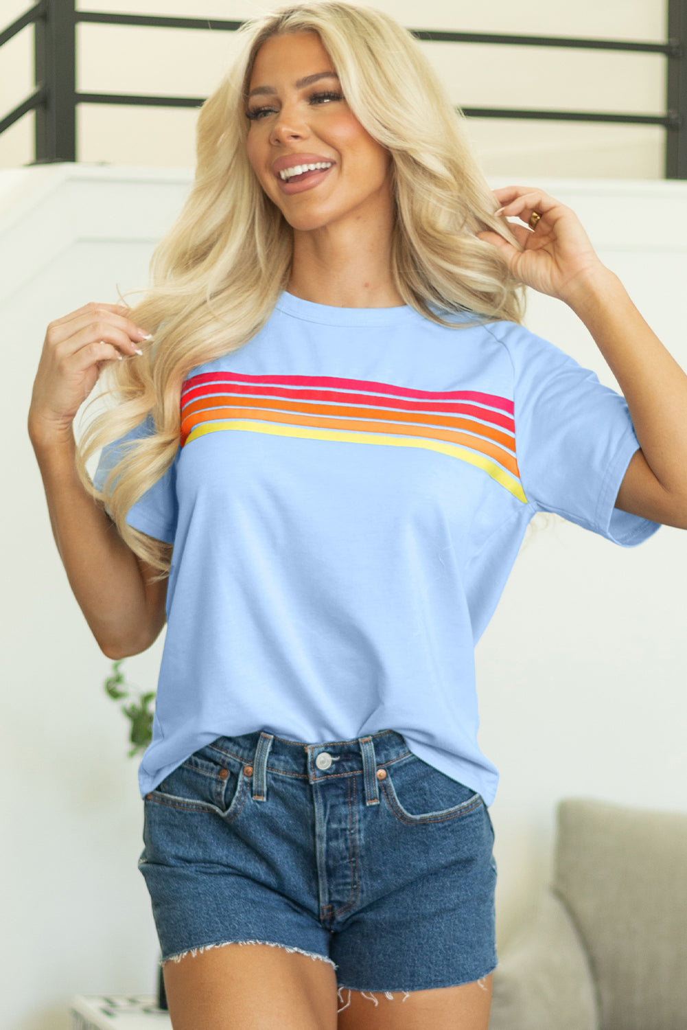 Black Striped Patch Front Casual Tee