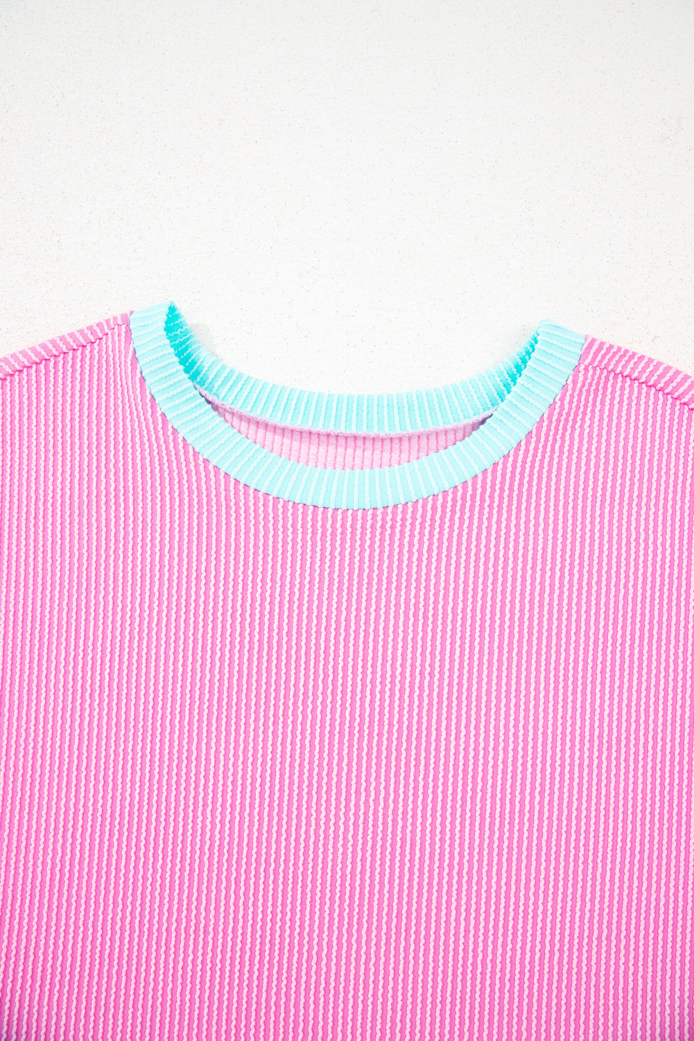 Bonbon Plus Size Color Block Corded Knit Tee and Shorts Set