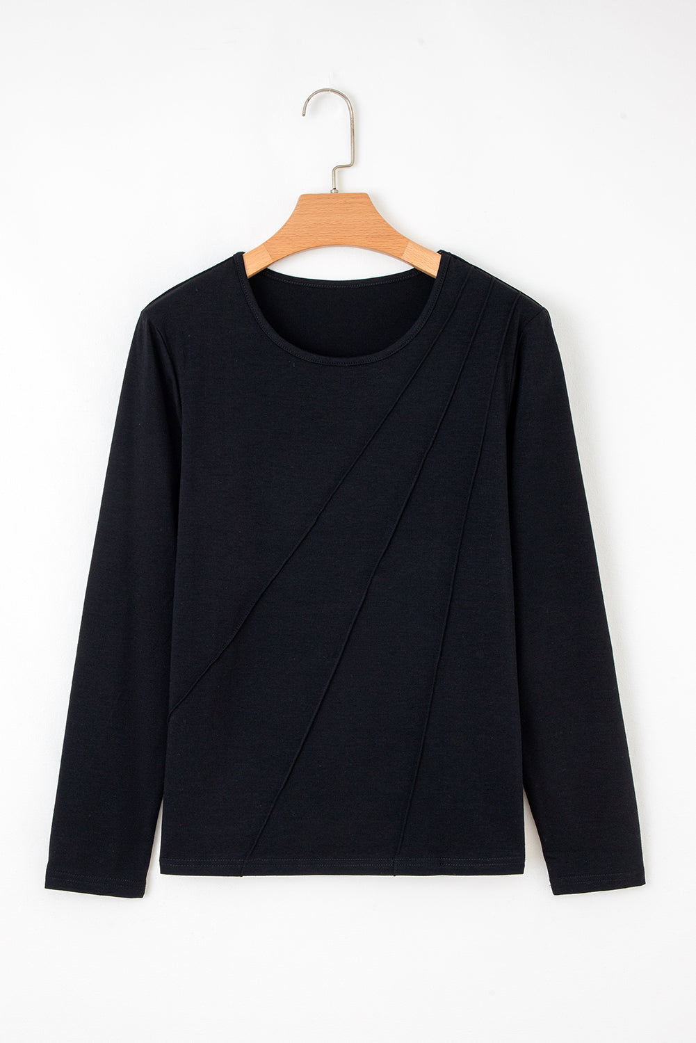 Blackish Green Asymmetric Seam Detail Solid Color Long Sleeve Top