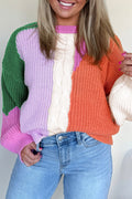 Desert Gold Color Block Textured Knit Drop Shoulder Loose Fit Sweater