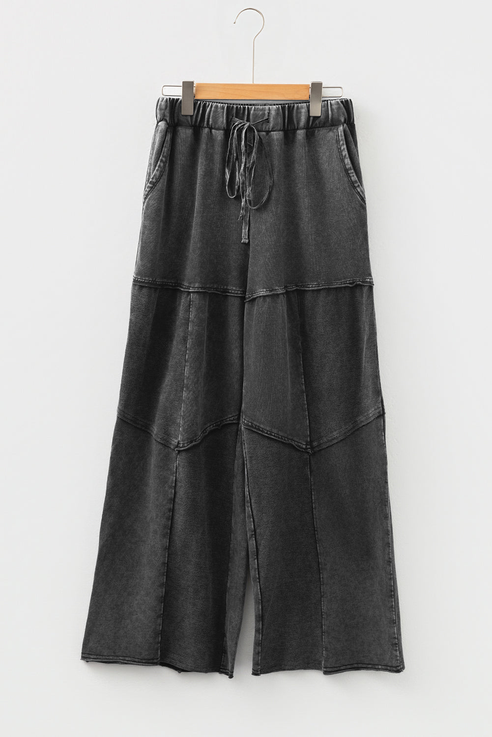 Straw Yellow Mineral Wash Tiered Wide Leg Patchwork Drawstring Pants