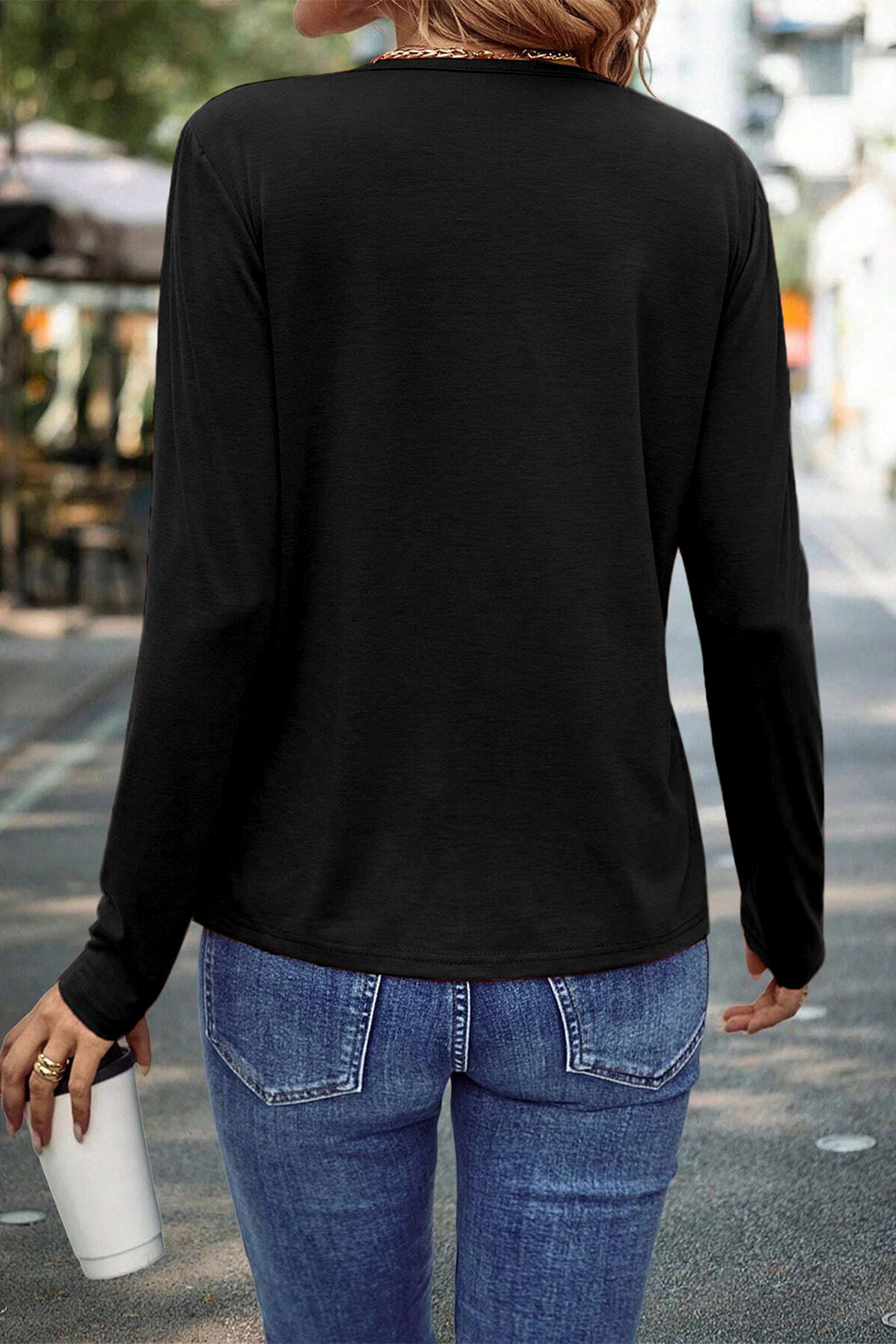 Blackish Green Asymmetric Seam Detail Solid Color Long Sleeve Top