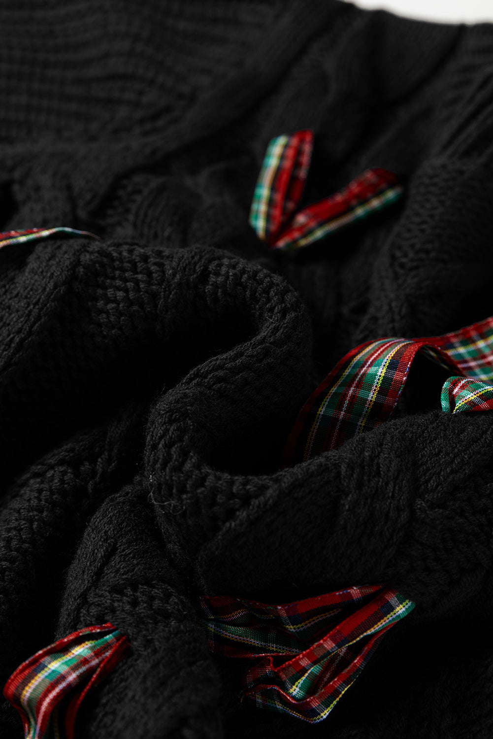 Fiery Red Plaid Lace up Detail Christmas Holiday Puff Short Sleeve Sweater