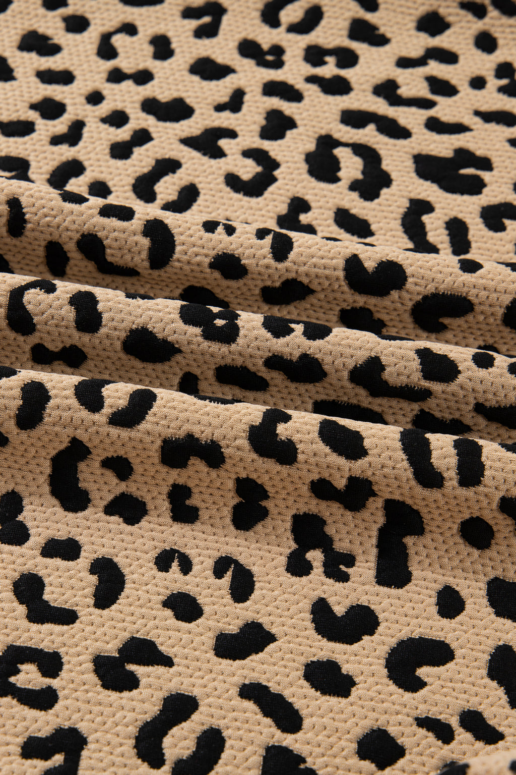 Parchment Leopard Polo Collar V Neck Pullover Top