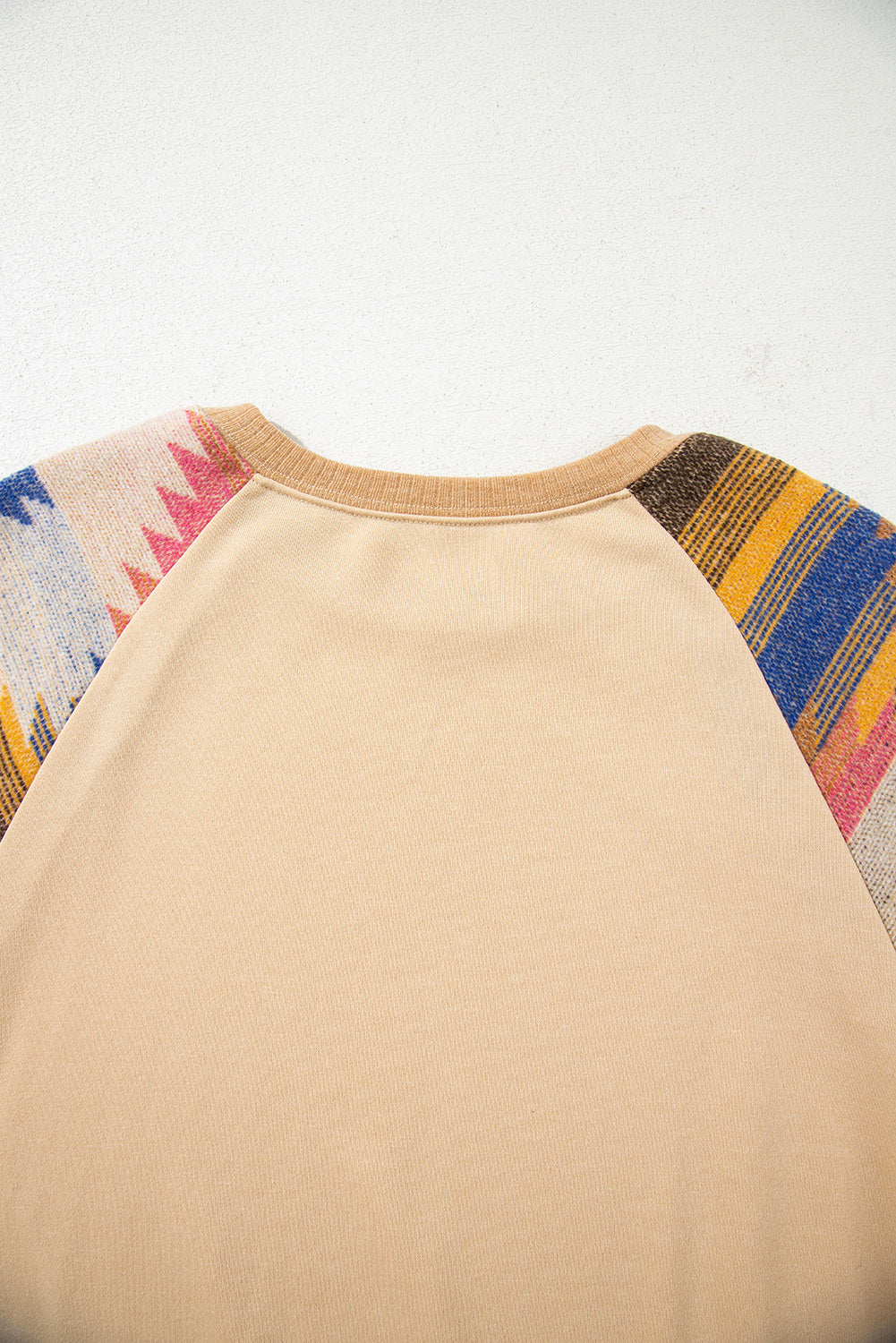 Light French Beige Aztec Patchwork Raglan Pullover Sweatshirt
