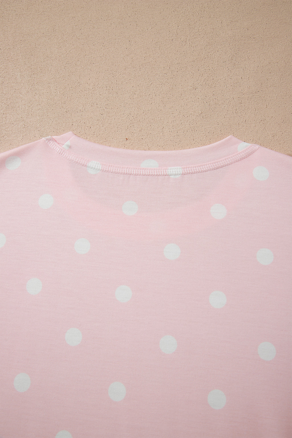 Pink Exposed Seam Detail Polka Dot Loose Tee Drawstring Shorts Set