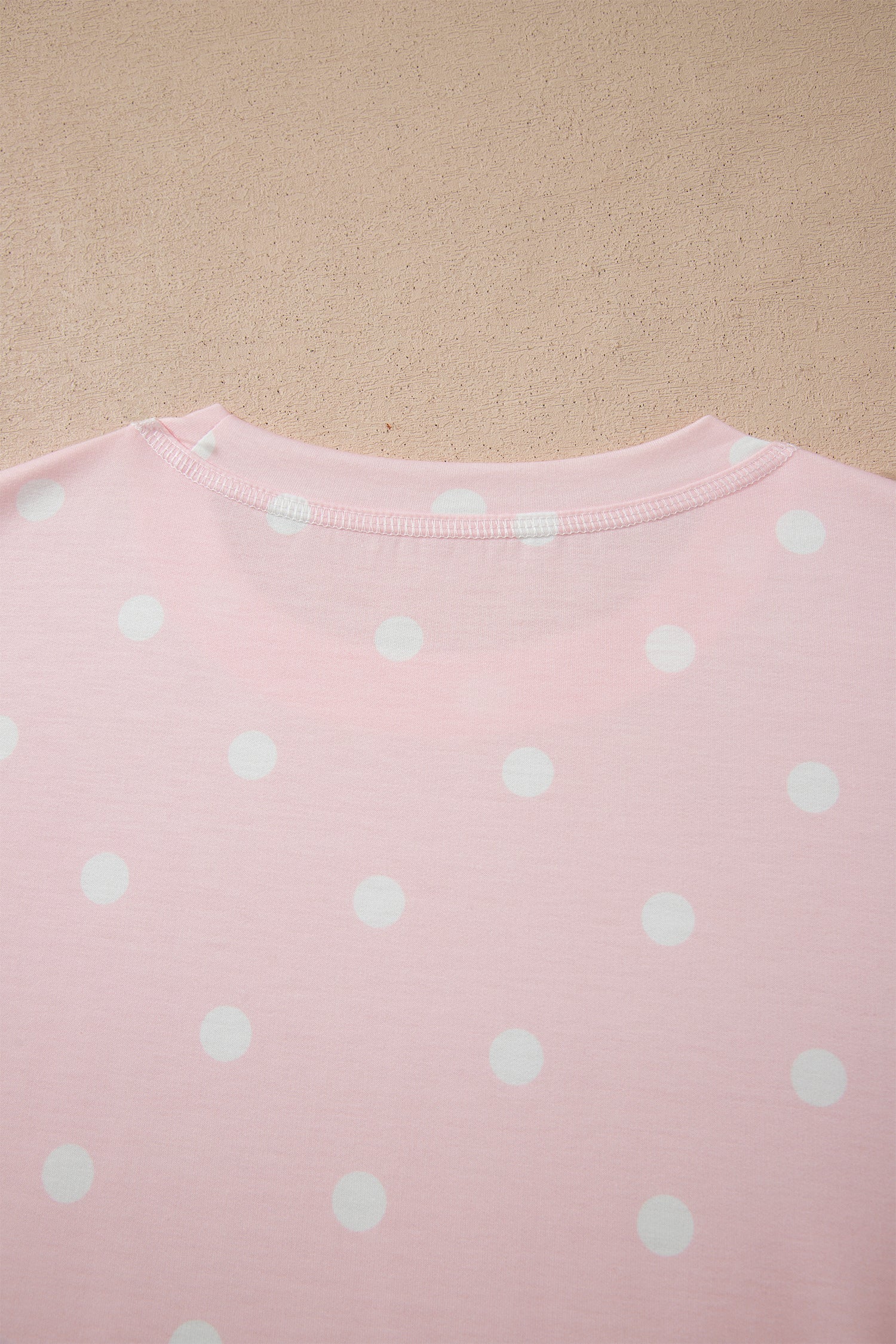 Pink Exposed Seam Detail Polka Dot Loose Tee Drawstring Shorts Set