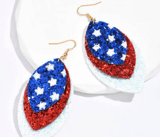 Glitter three layer earrings red, white and blue