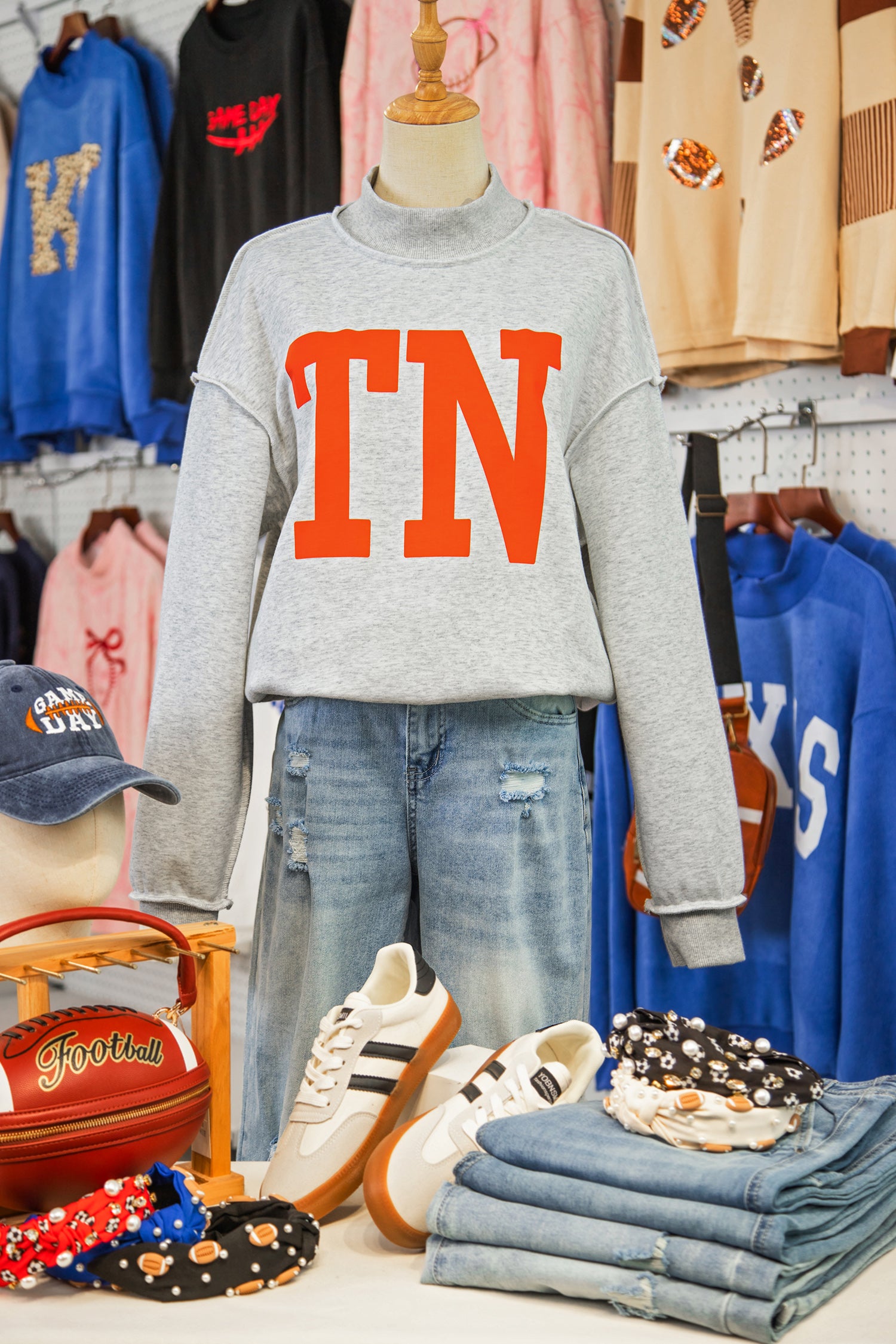 Light Grey TN TENNESSEE Double Printed Reversible Mock Neck Sweatshirt