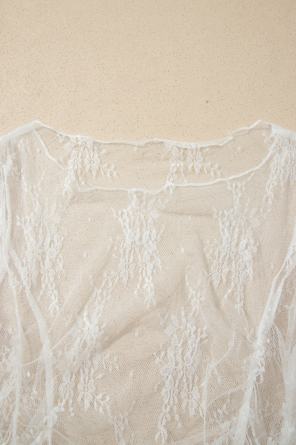 White Exposed Seam Ruched Sheer Floral Mesh Top