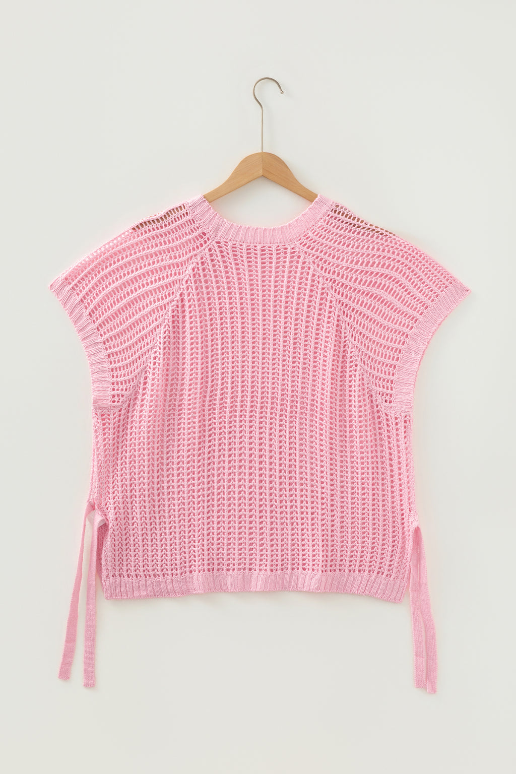 Apricot Plus Size Open Knit Bow Tie Short Sleeve Sweater