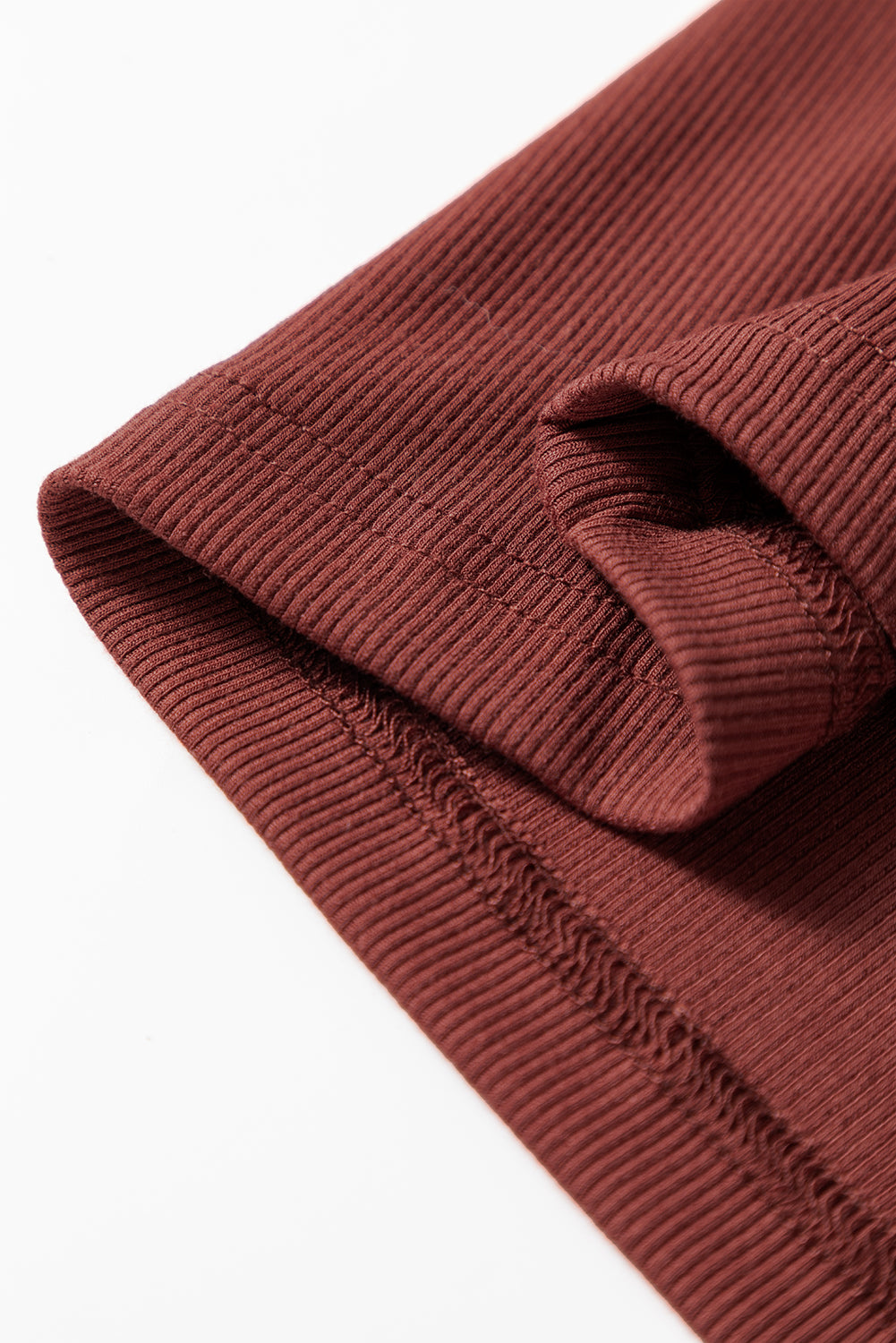 Burgundy Gathered Bust Square Neck Ribbed Fit Long Sleeve Top