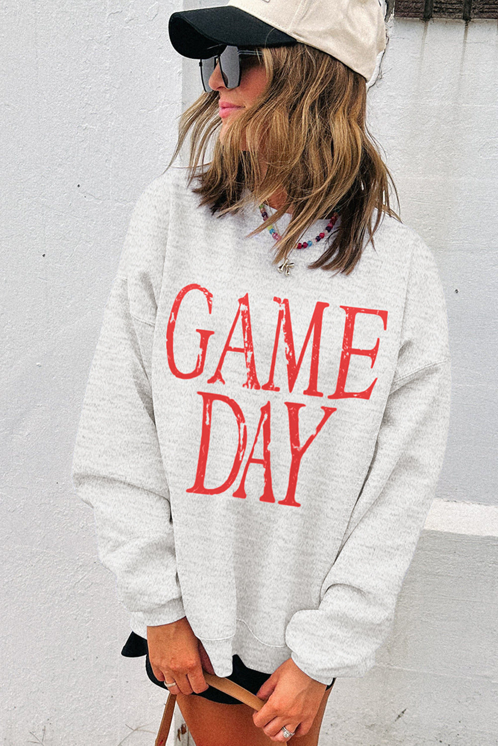 Blue Vintage Washed GAME DAY Graphic Baggy Sweatshirt