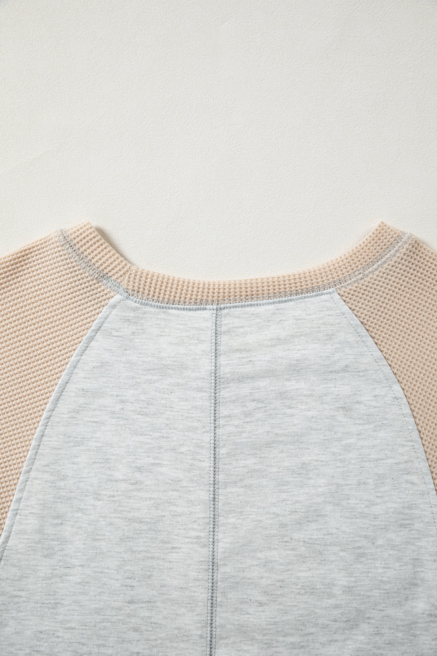 Light Grey Mixed Print Raglan Sleeve Patchwork Exposed Seam Pullover Top