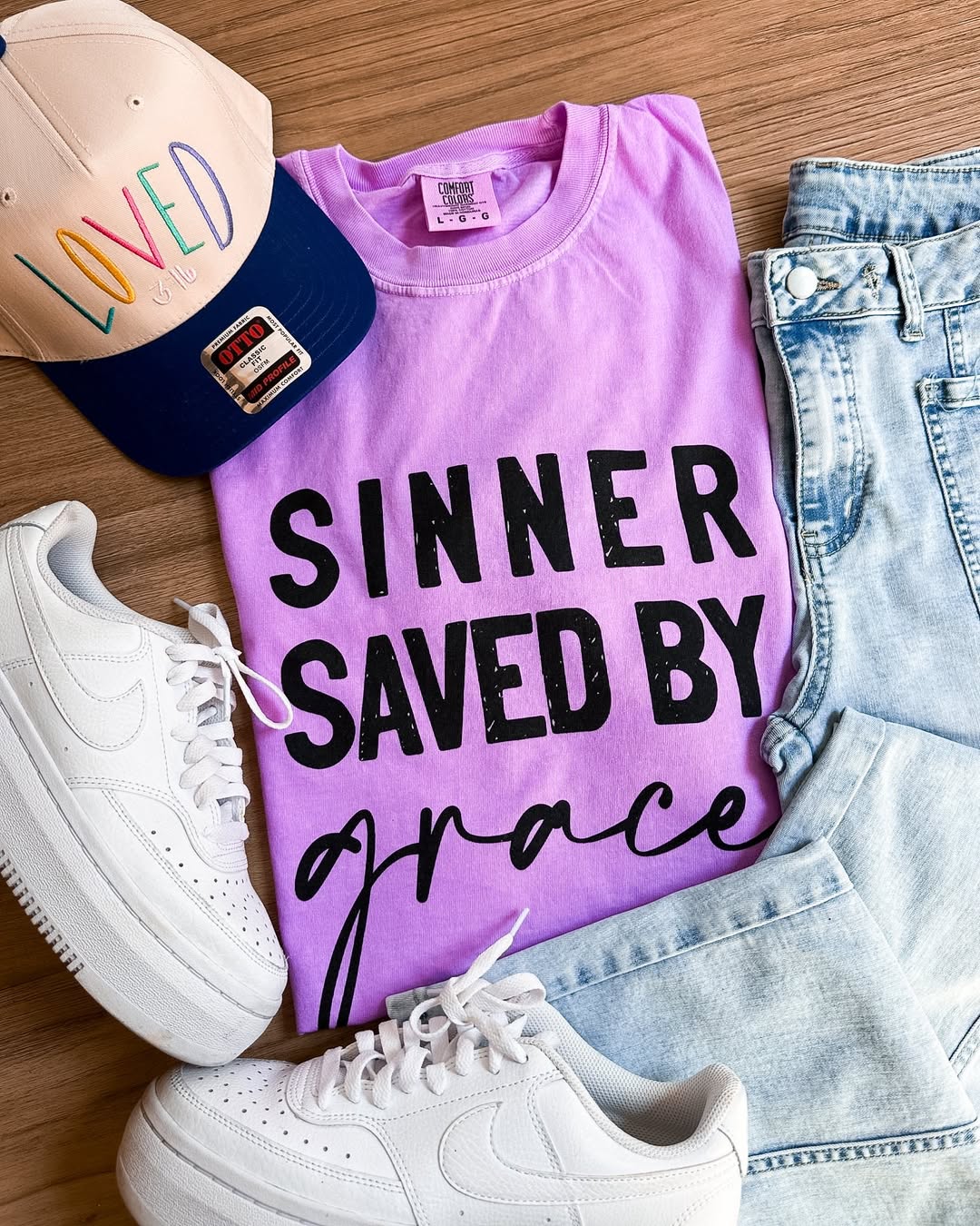 Sinner Saved By Grace graphic tee