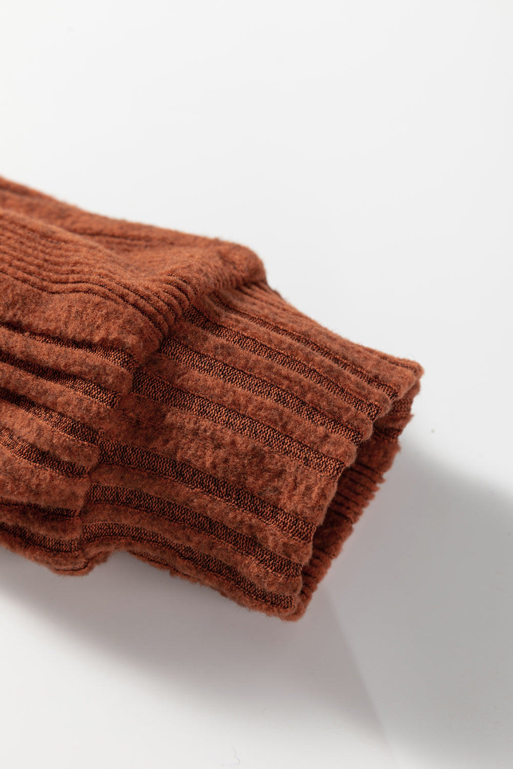 Chestnut Plaid Patchwork Ribbed Knit Drawstring Hooded Top