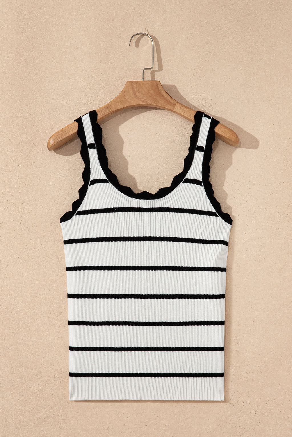 Black Striped Scalloped Edge U Neck Sleeveless Sweater Vest