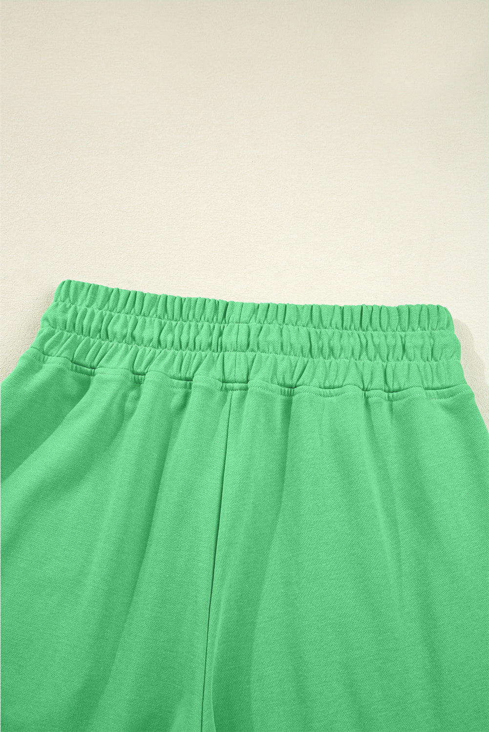 Bright Green Drop Shoulder Puff Sleeve Crop Pullover Drawstring Wide Leg Pants Set