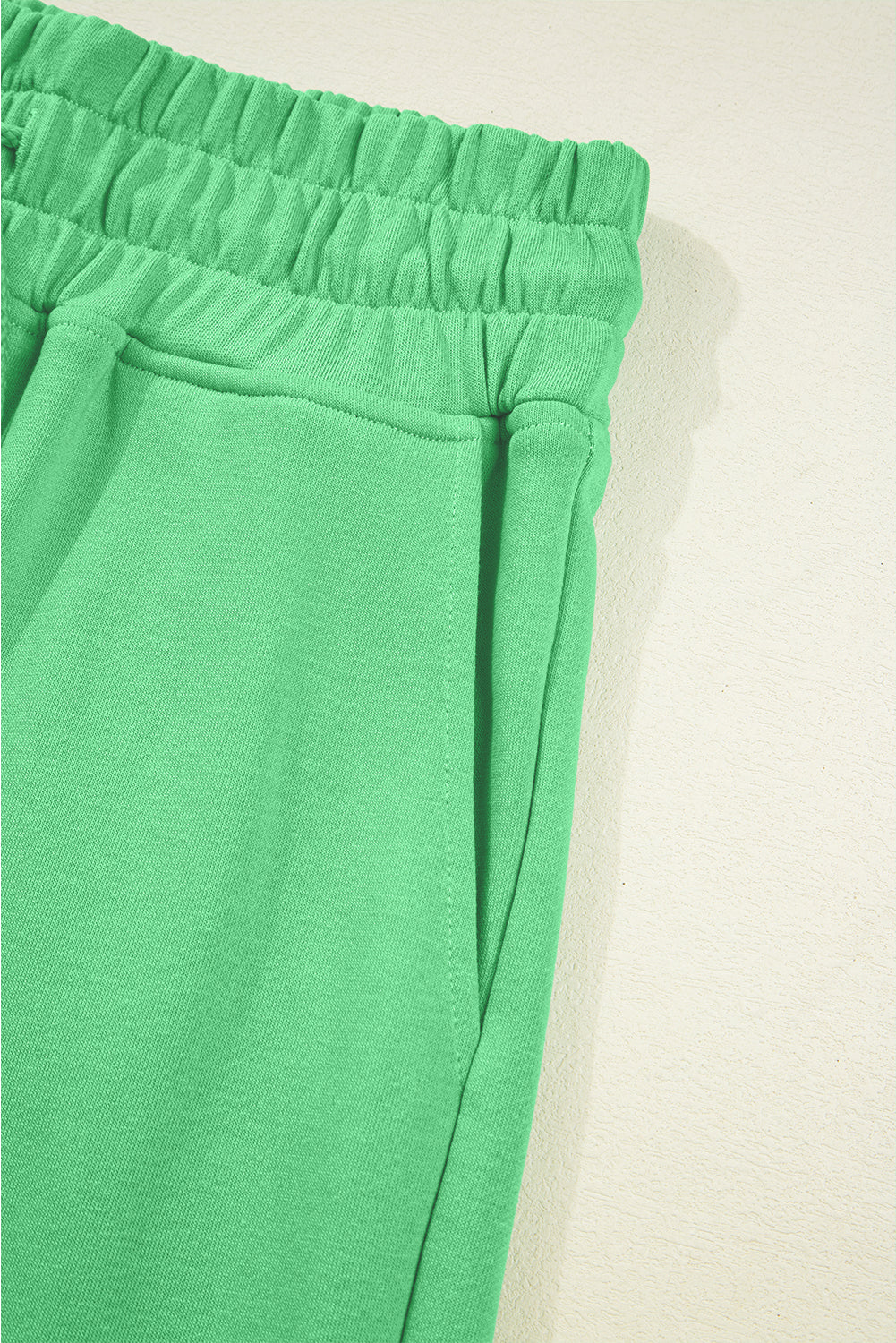 Bright Green Drop Shoulder Puff Sleeve Crop Pullover Drawstring Wide Leg Pants Set