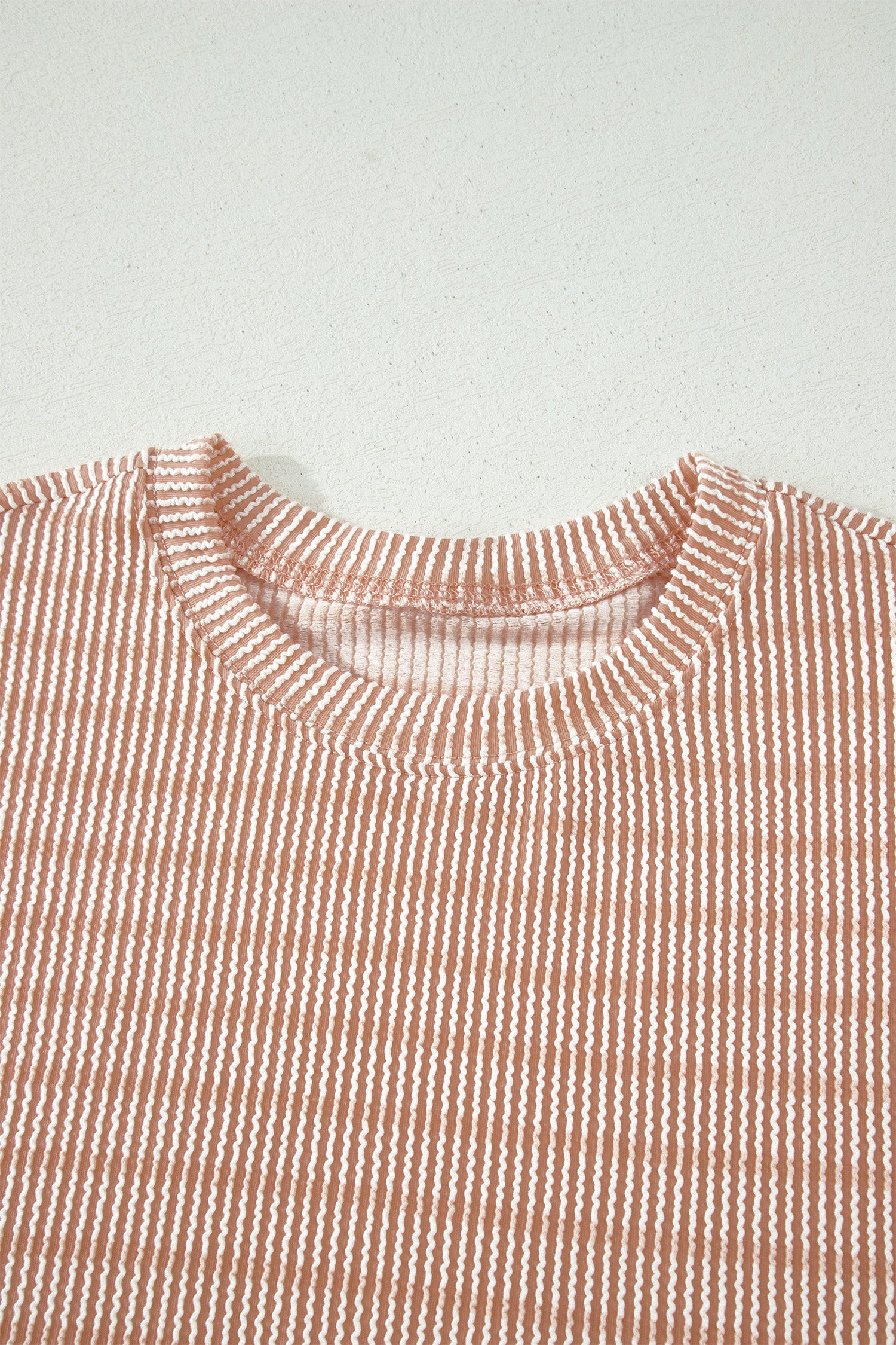 Rose Stripe Raised Rib Loose Tee Drawstring Elastic Waist 2pcs Short Set