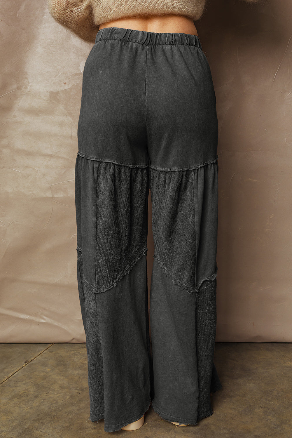 Straw Yellow Mineral Wash Tiered Wide Leg Patchwork Drawstring Pants