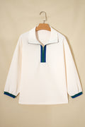 White Waffle Textured Contrast Polo Neck Zip up Jumper