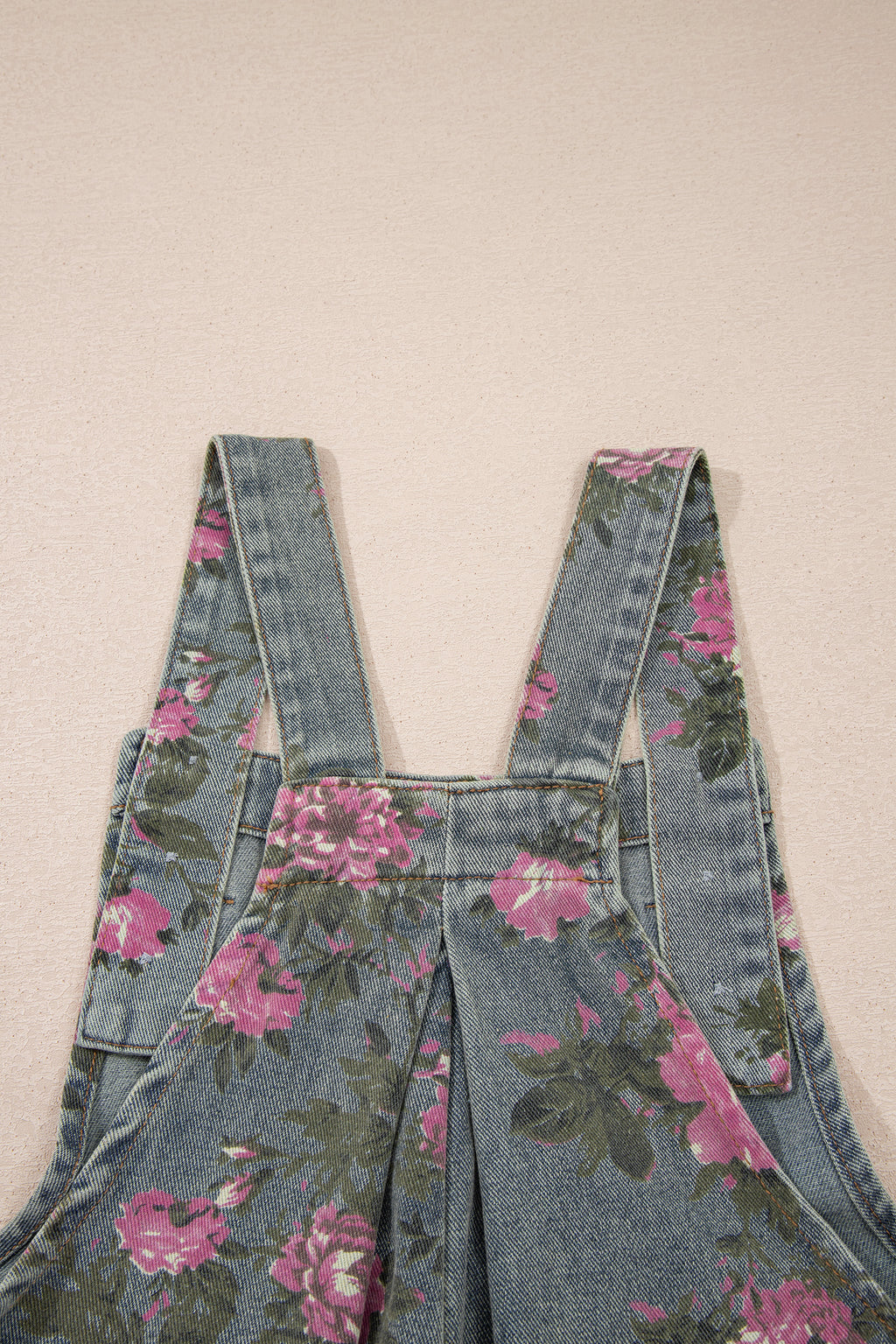 Blue Beau Floral Print Pleated High Waist Wide Leg Denim Jumpsuit