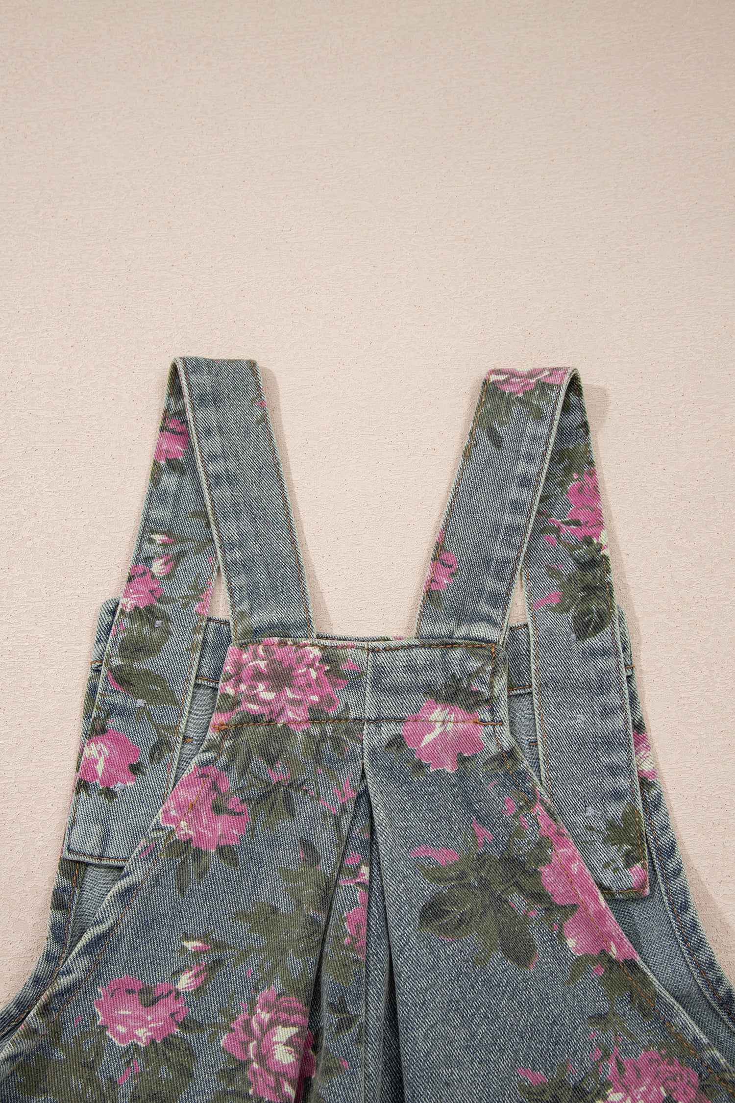 Blue Beau Floral Print Pleated High Waist Wide Leg Denim Jumpsuit