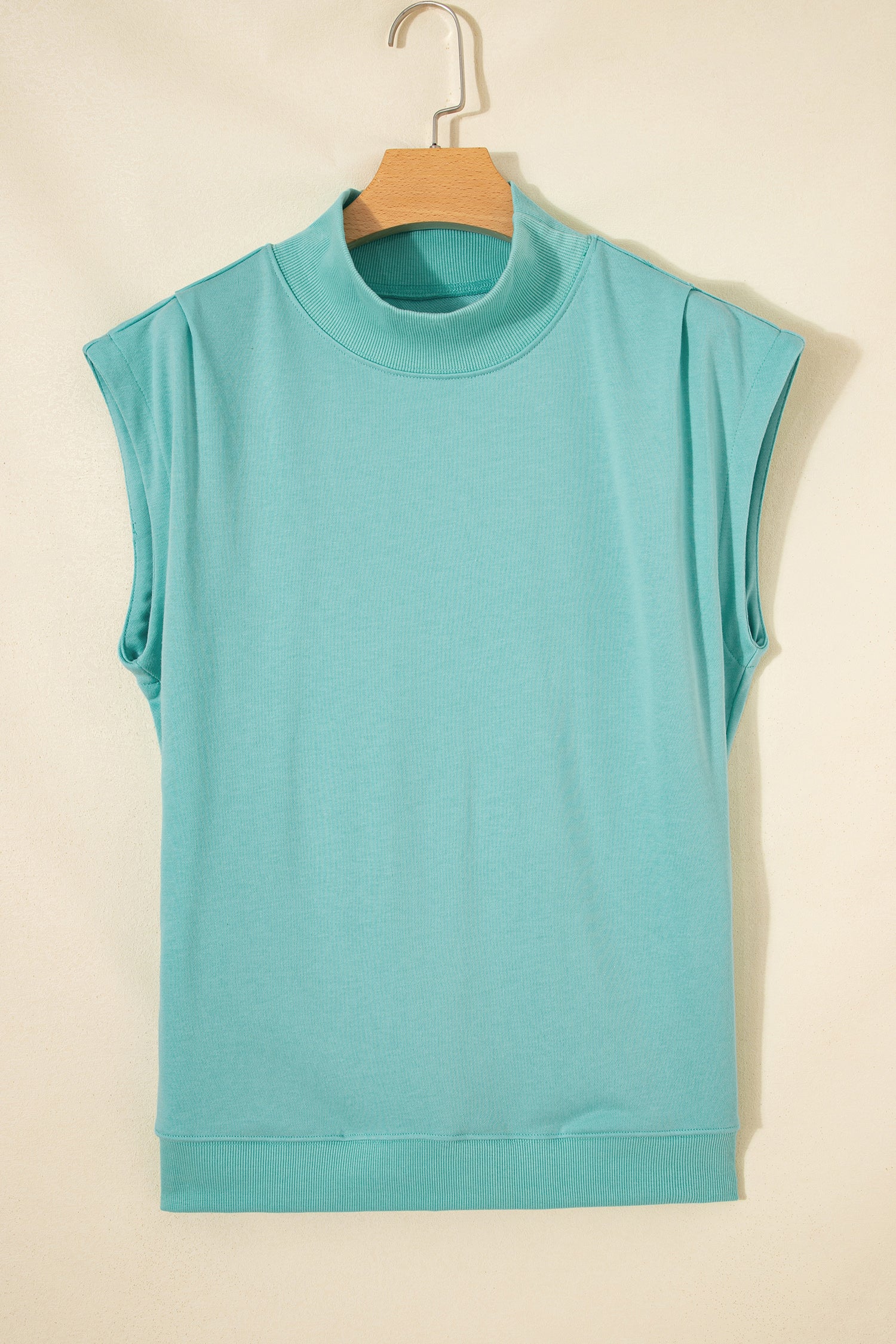 Pink Solid Color High Neck Cap Sleeve Loose Top
