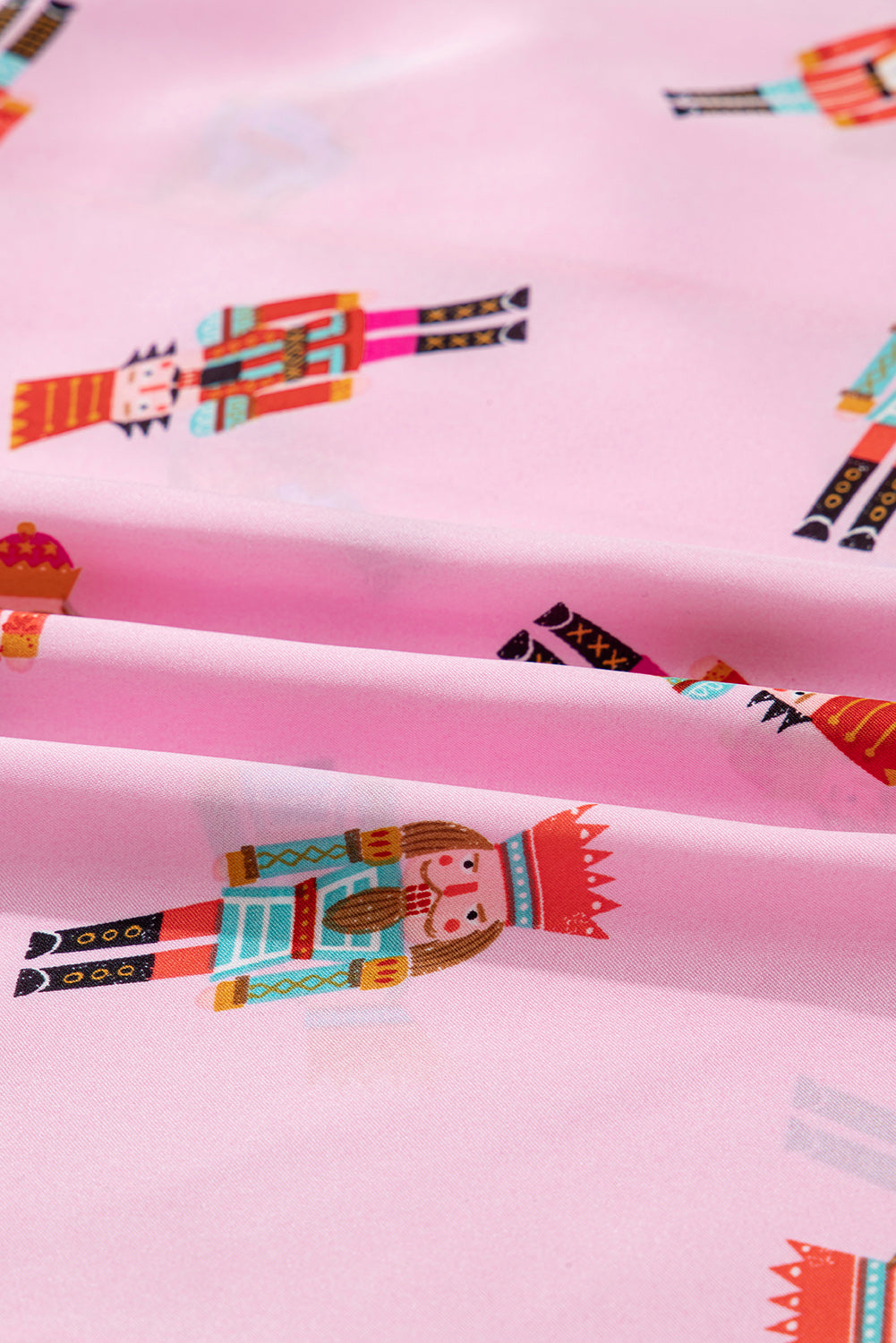 Pink Nutcracker Print Contrast Trim Tied up Bow Silky 2pcs Pajama Set