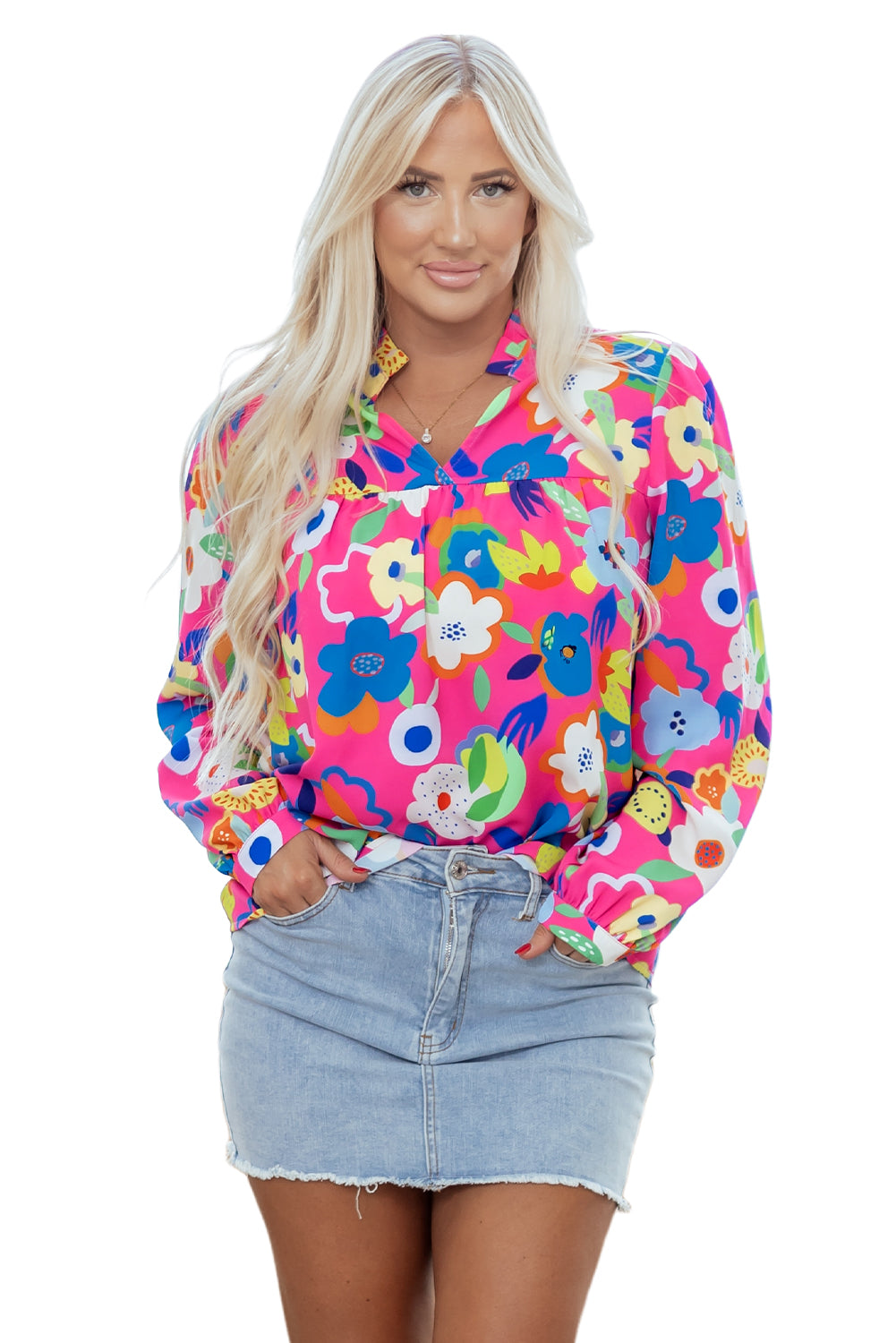 Rose Flower Bomb V Neck Blouse