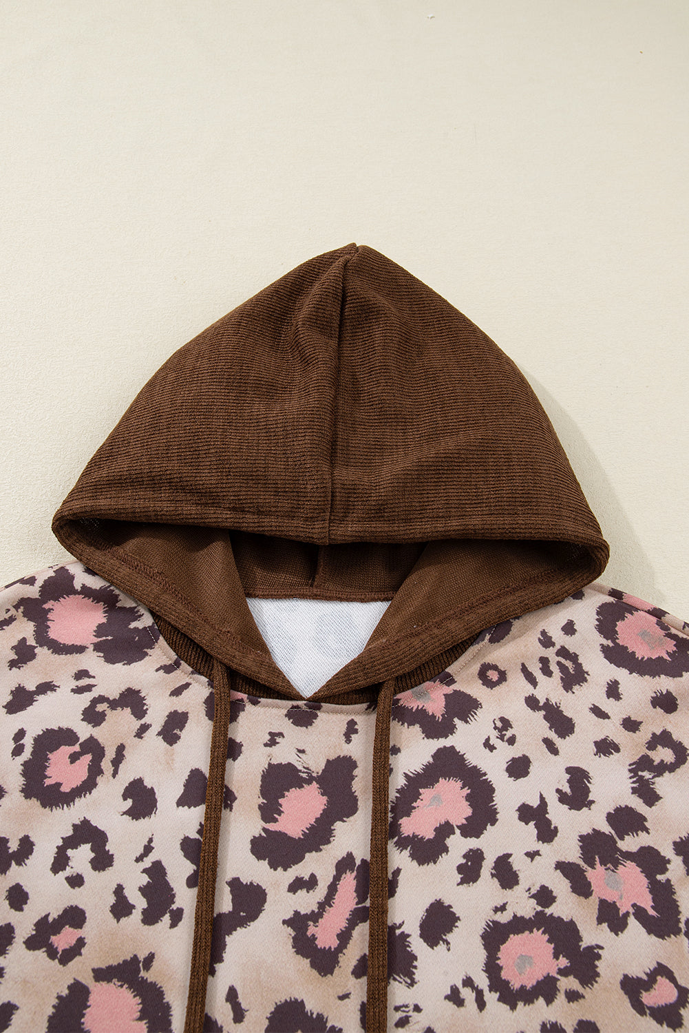 Brown Leopard Print Knit Patchwork Plus Hoodie