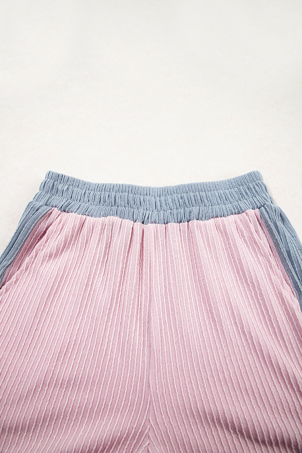 Light Pink Colorblock Corded Short Sleeve Boxy Top and Shorts Set