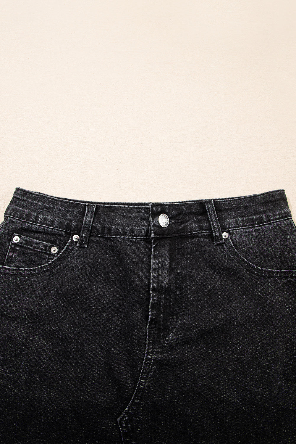 Carbon Grey Mineral Wash Ripped Raw Hem Denim Mini Skirt