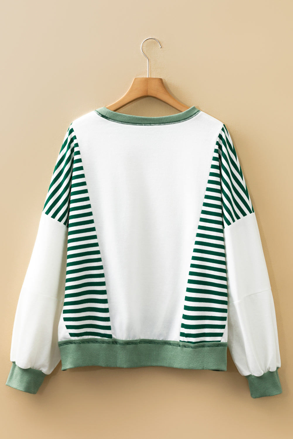 Green Stripe Colorblock Patchwork Contrast Stitching Oversize Sweatshirt
